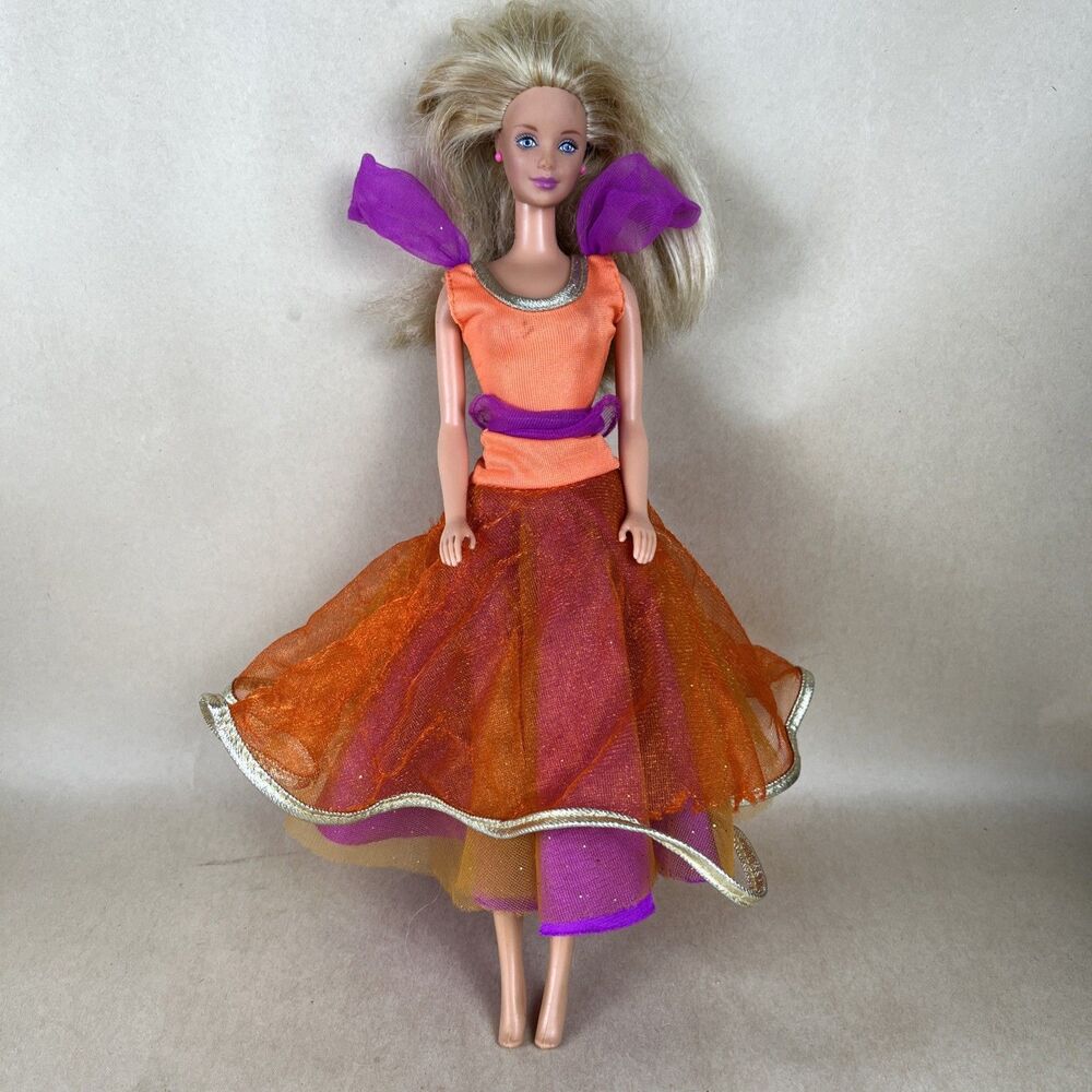 VTG Disney Esmeralda Orange and Purple Gypsy Dress w/Bells & A Barbie Doll